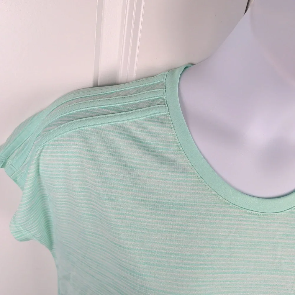 Adidas Climalite Mint Green Striped Short Sleeve Athletic Top Womens Medium